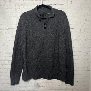 Banana Republic Mens Recycled Wool Italian Yarn Mock Neck Button Sweater Gray XL